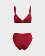 Kırmızı Kare Yaka O-Ring Bikini Seti