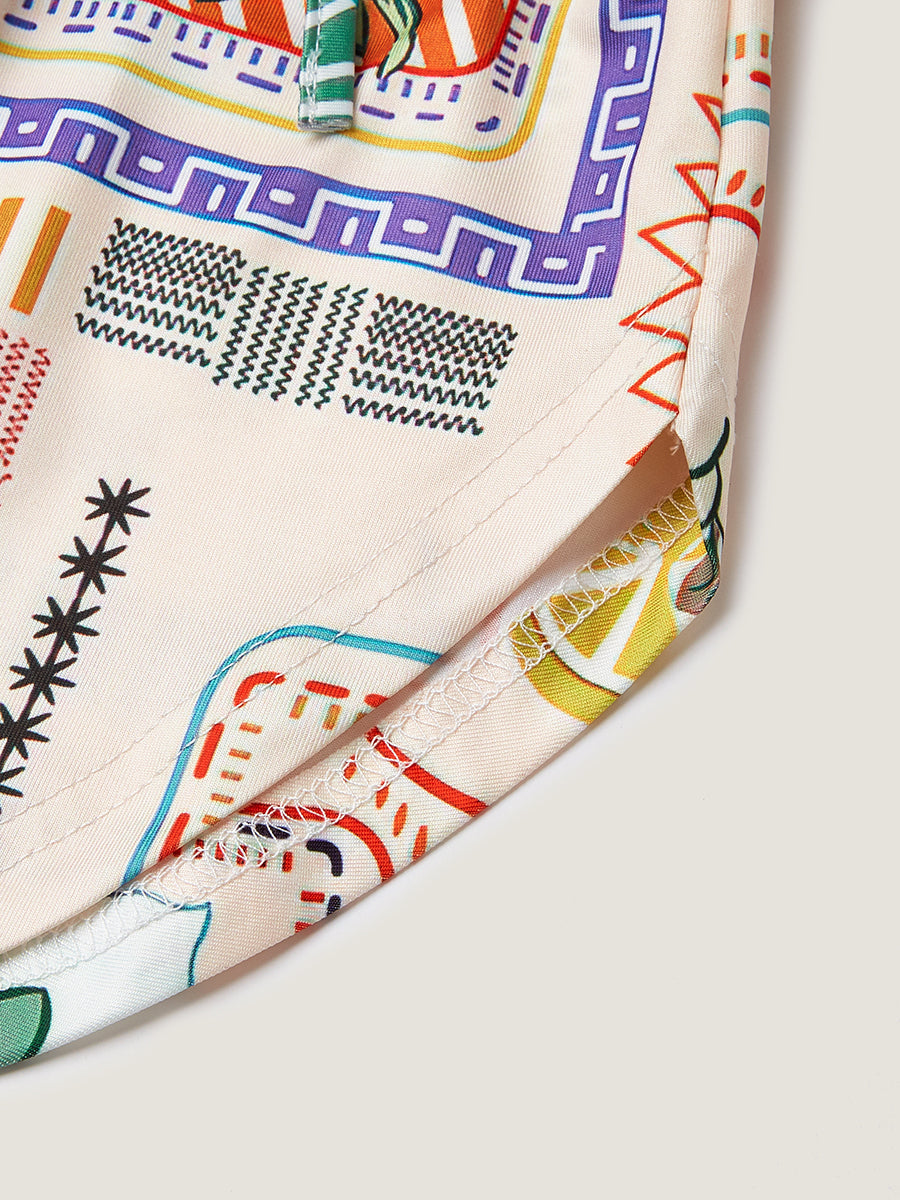 Meyve Baskılı Kısa Kollu Kesik Mini Elbise