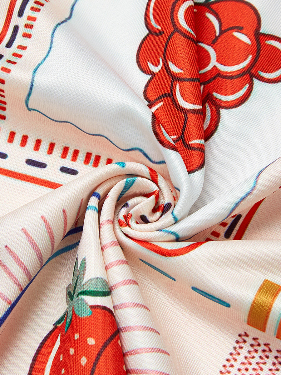 Meyve Baskılı Kısa Kollu Kesik Mini Elbise