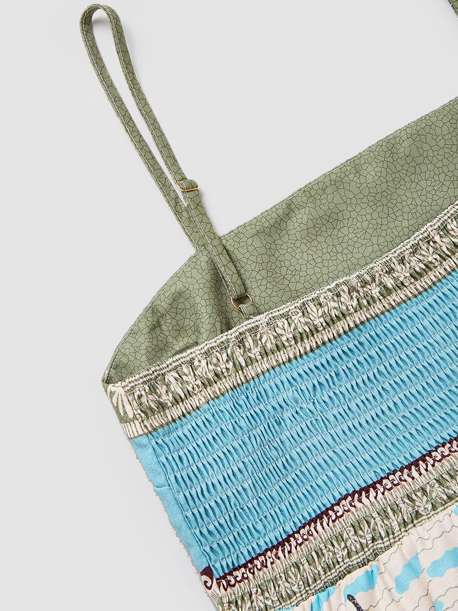 Deniz Yaratıkları Desenli İnce Askılı Midi Elbise