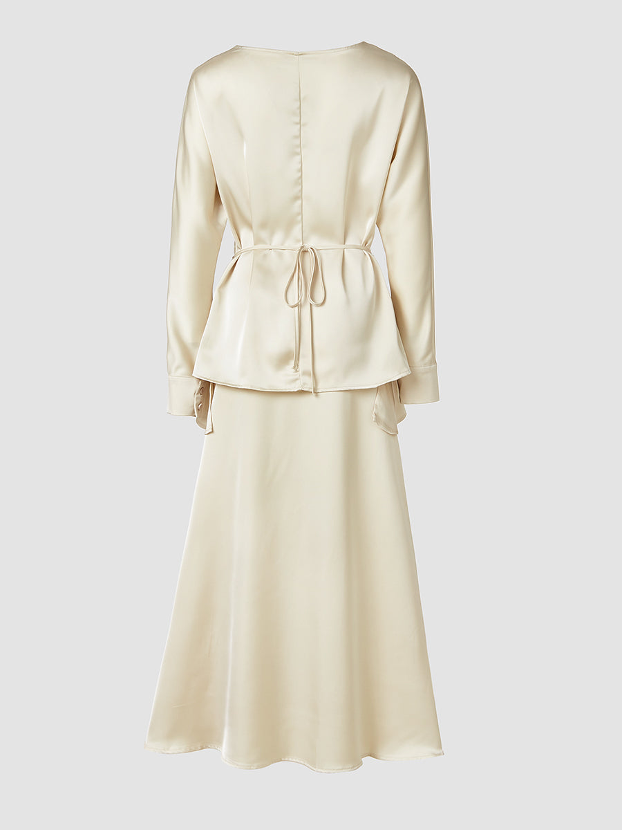 Zarif Çapraz Bağlamalı Düz Etek Takımı