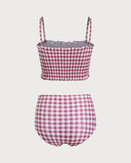 Kırmızı Ekose Bandeau Bikini Seti
