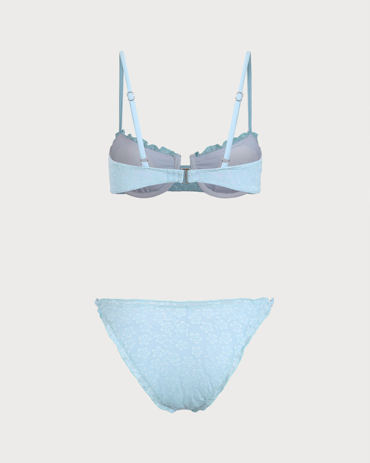 Mavi Fırfırlı Çiçek Balenli Bikini Takımı