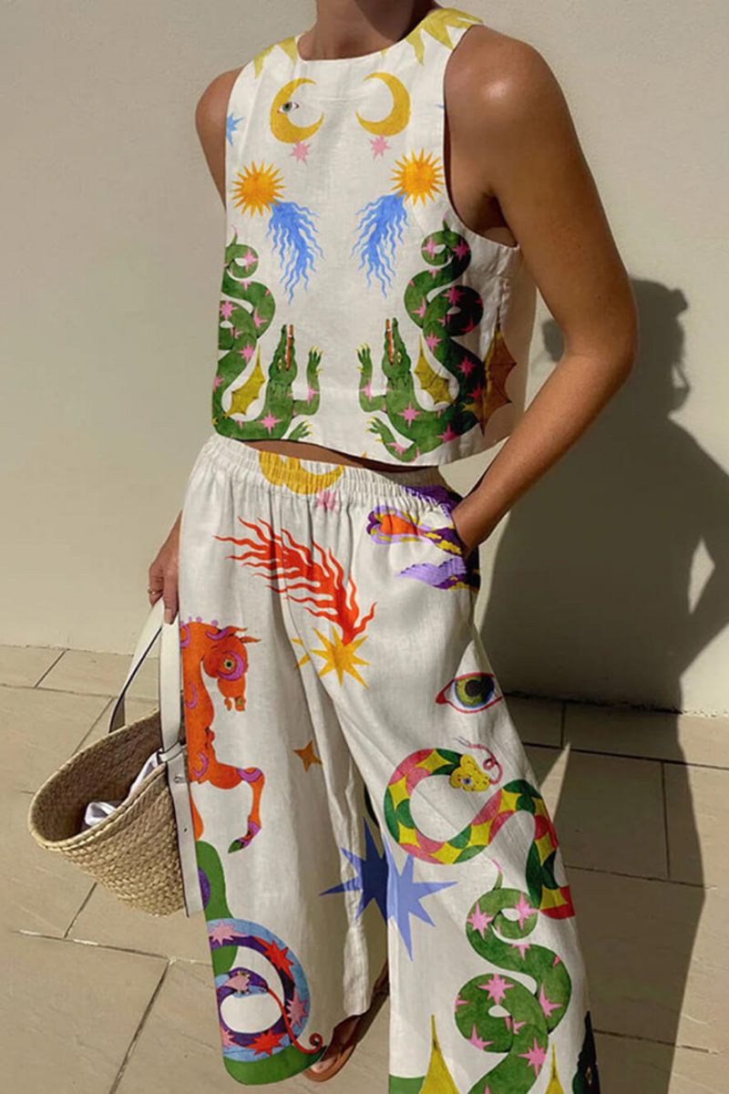 Keten Karışımlı Baskılı Takım