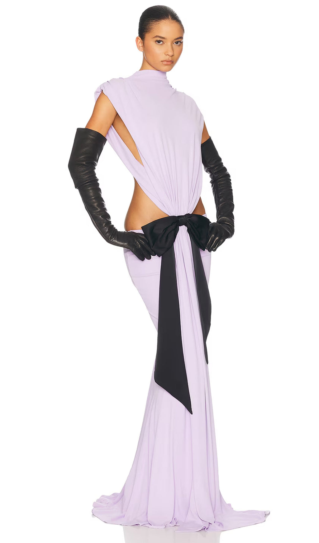 Mor Renkli Jersey Kesim Detaylı Uzun Elbise