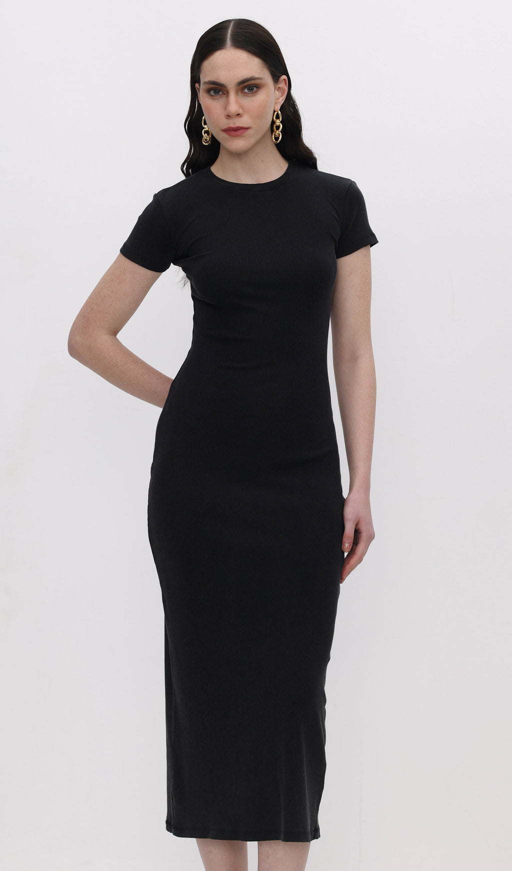Jersey Vücuda Oturan Midi Elbise