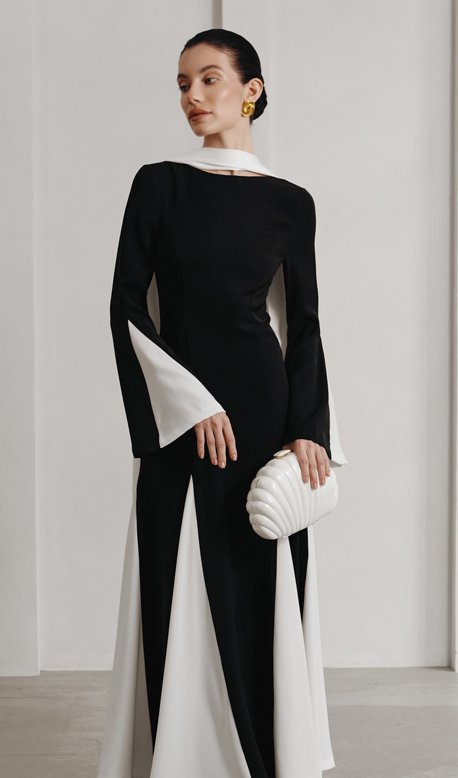 Örme Üçgen Ek Parçalı Uzun Elbise