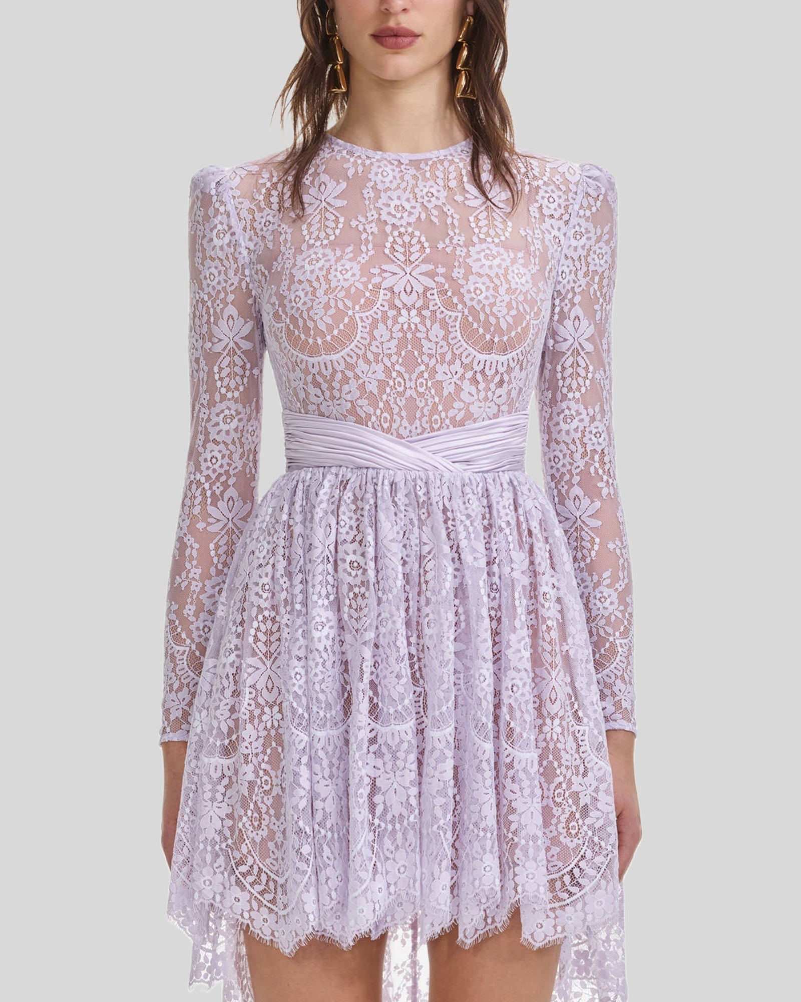 Dantel Büzgülü Etek Ucu Mini Elbise