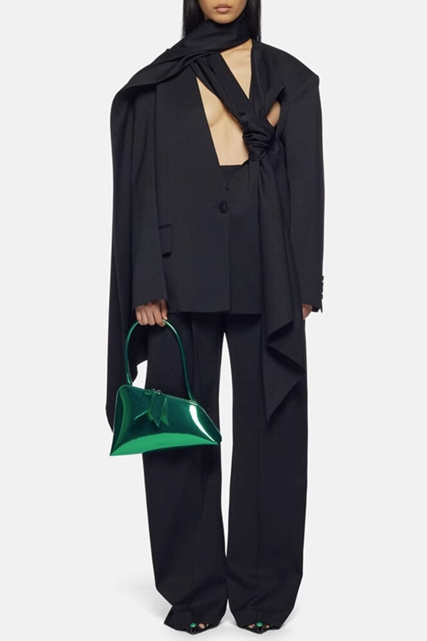 Lina Dekolteli Asimetrik Blazer – Siyah