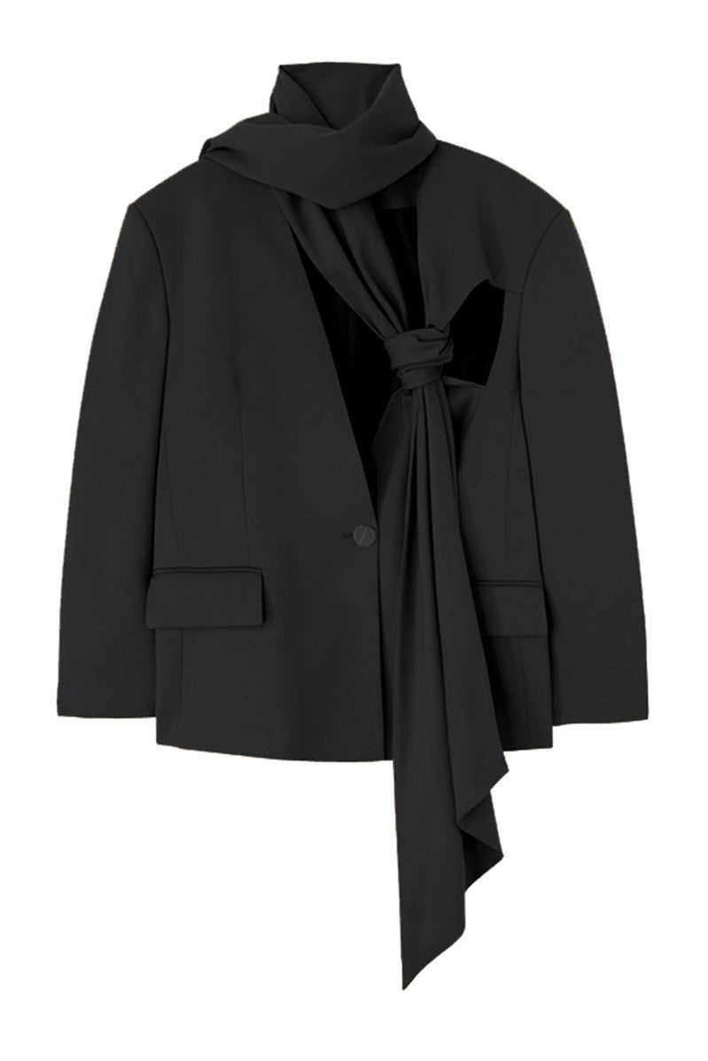 Lina Dekolteli Asimetrik Blazer – Siyah
