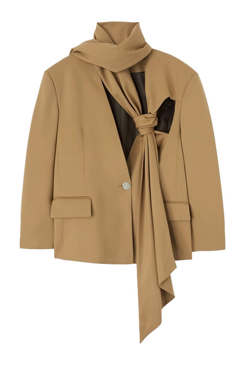 Lina Dekolteli Asimetrik Blazer – Kahverengi