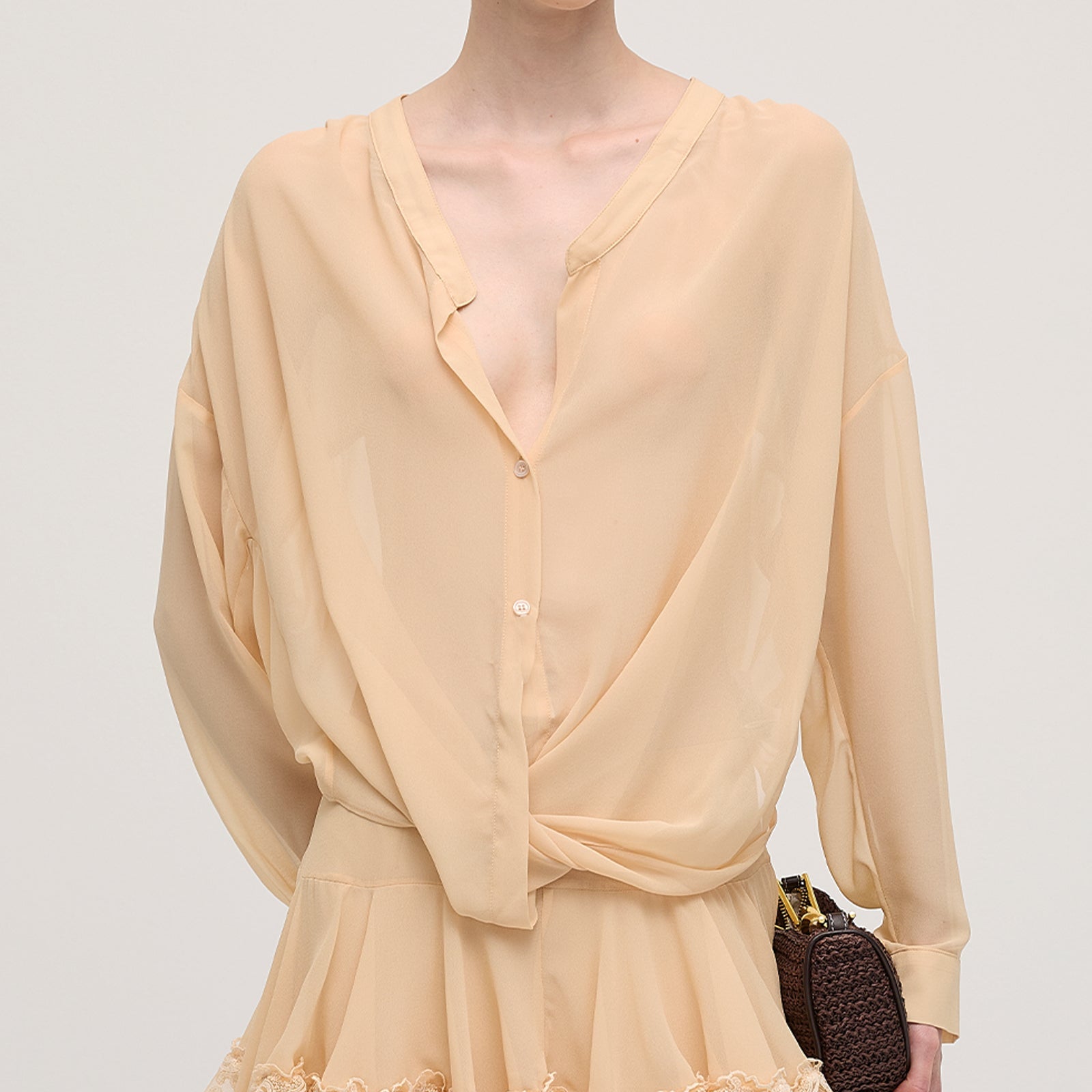 Uzun Kollu Katlı Mini Elbise