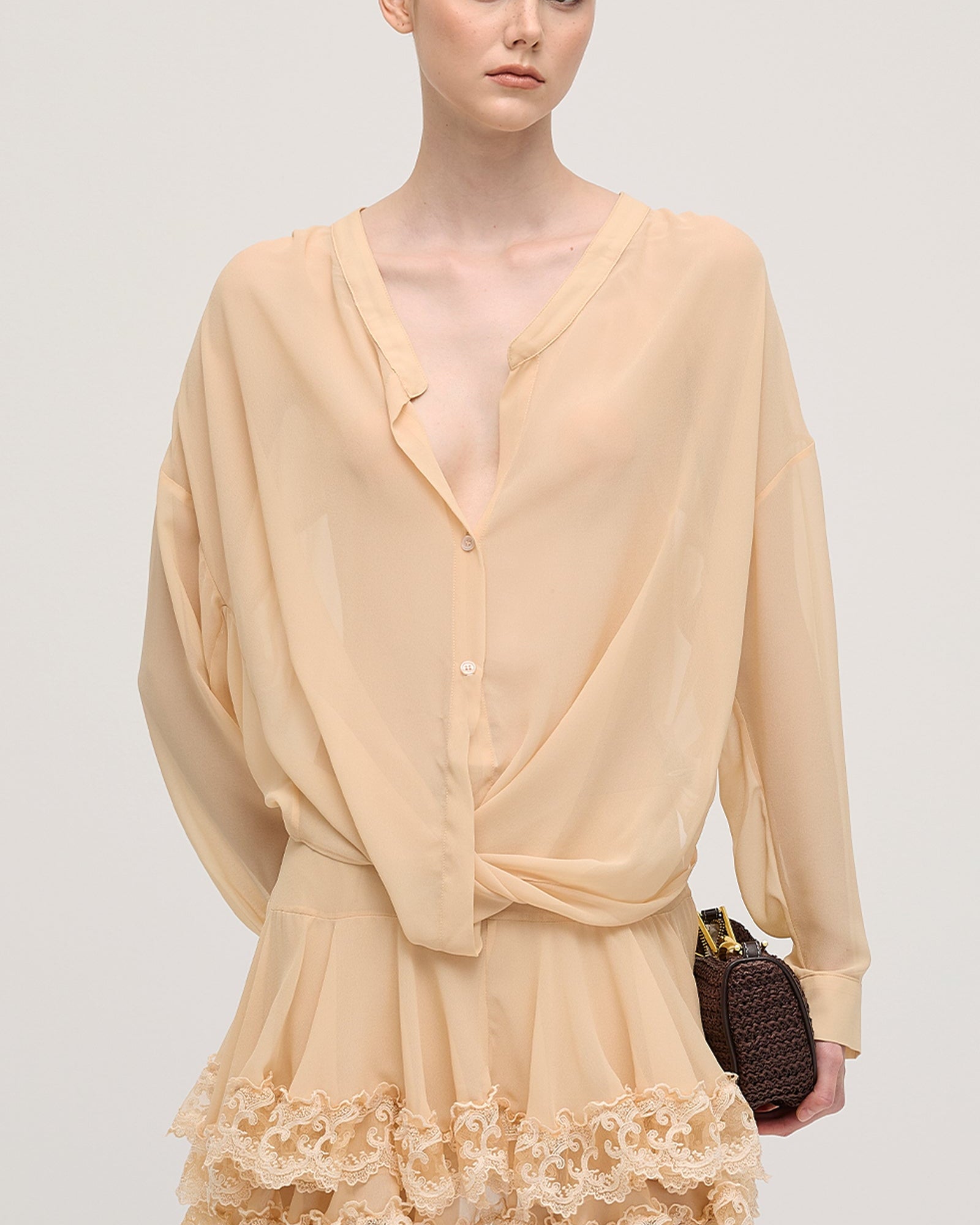 Uzun Kollu Katlı Mini Elbise