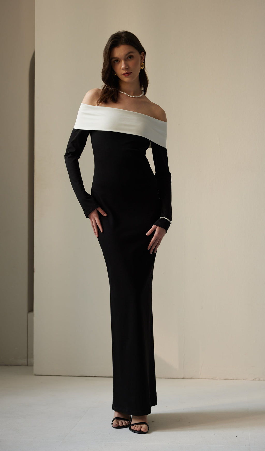 Anya Maxi Elbise Siyah/Beyaz