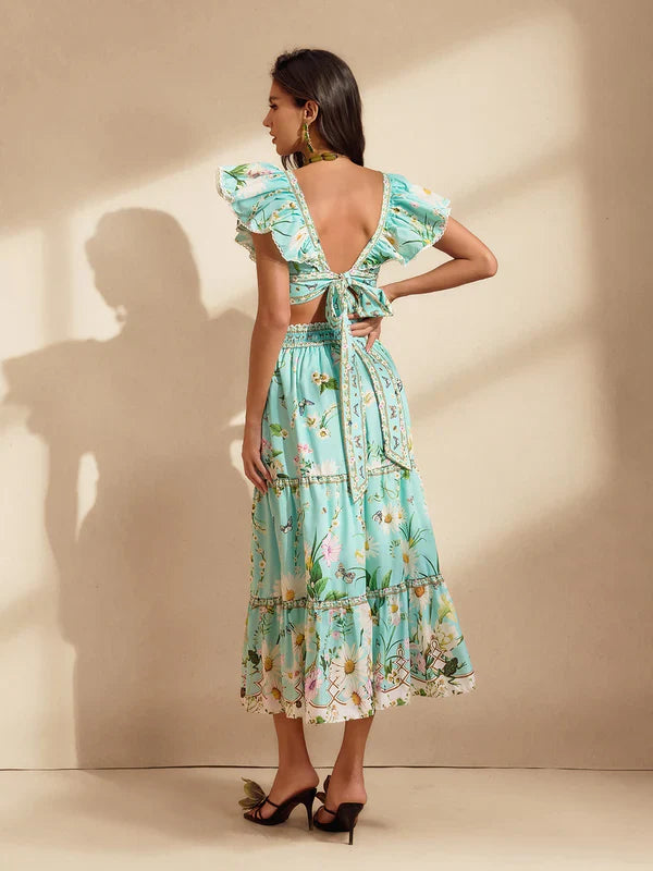 AUDEN Papatya Desenli Etek ve Bluz Takımı