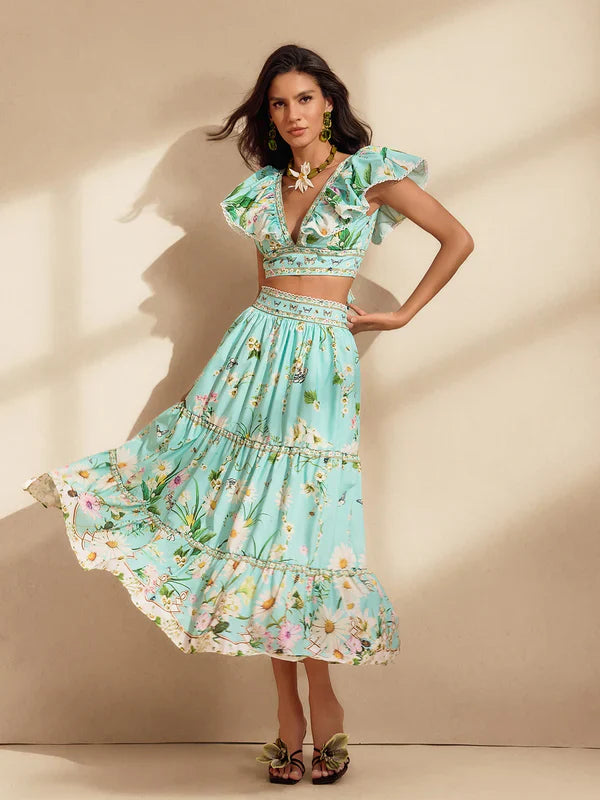 AUDEN Papatya Desenli Etek ve Bluz Takımı