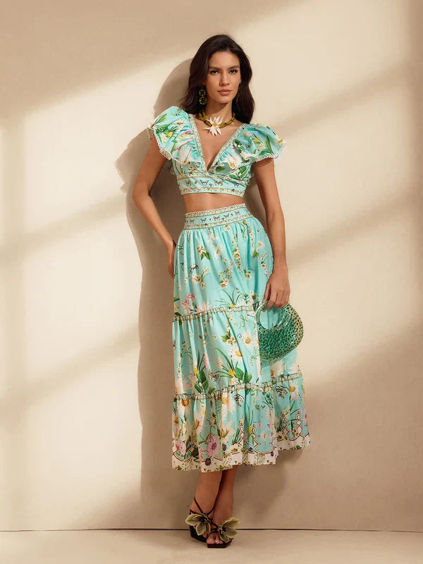 AUDEN Papatya Desenli Etek ve Bluz Takımı