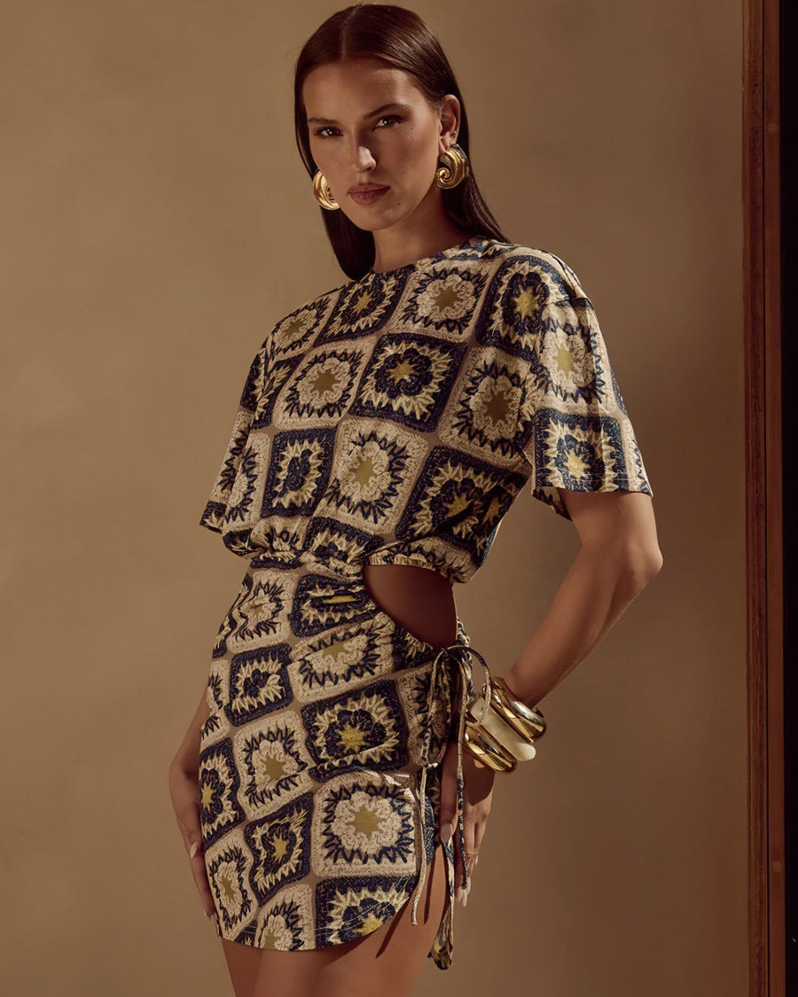 Bağcıklı Kesik Bel Mini Elbise