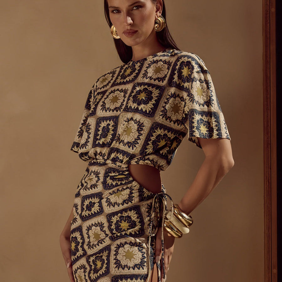 Bağcıklı Kesik Bel Mini Elbise