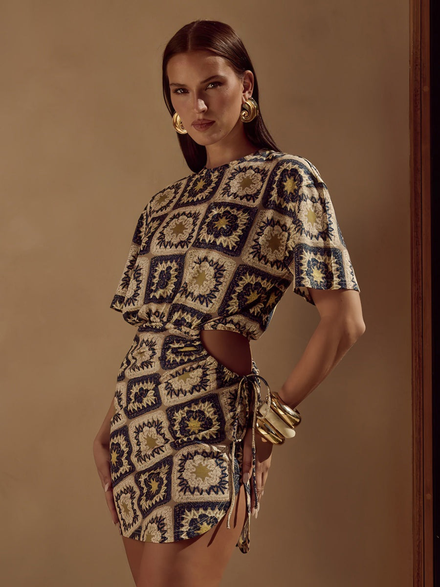 Bağcıklı Kesik Bel Mini Elbise