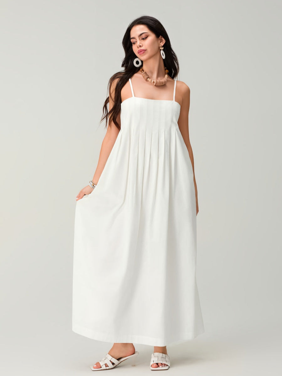 Spagetti Pileli Bol Uzun Elbise