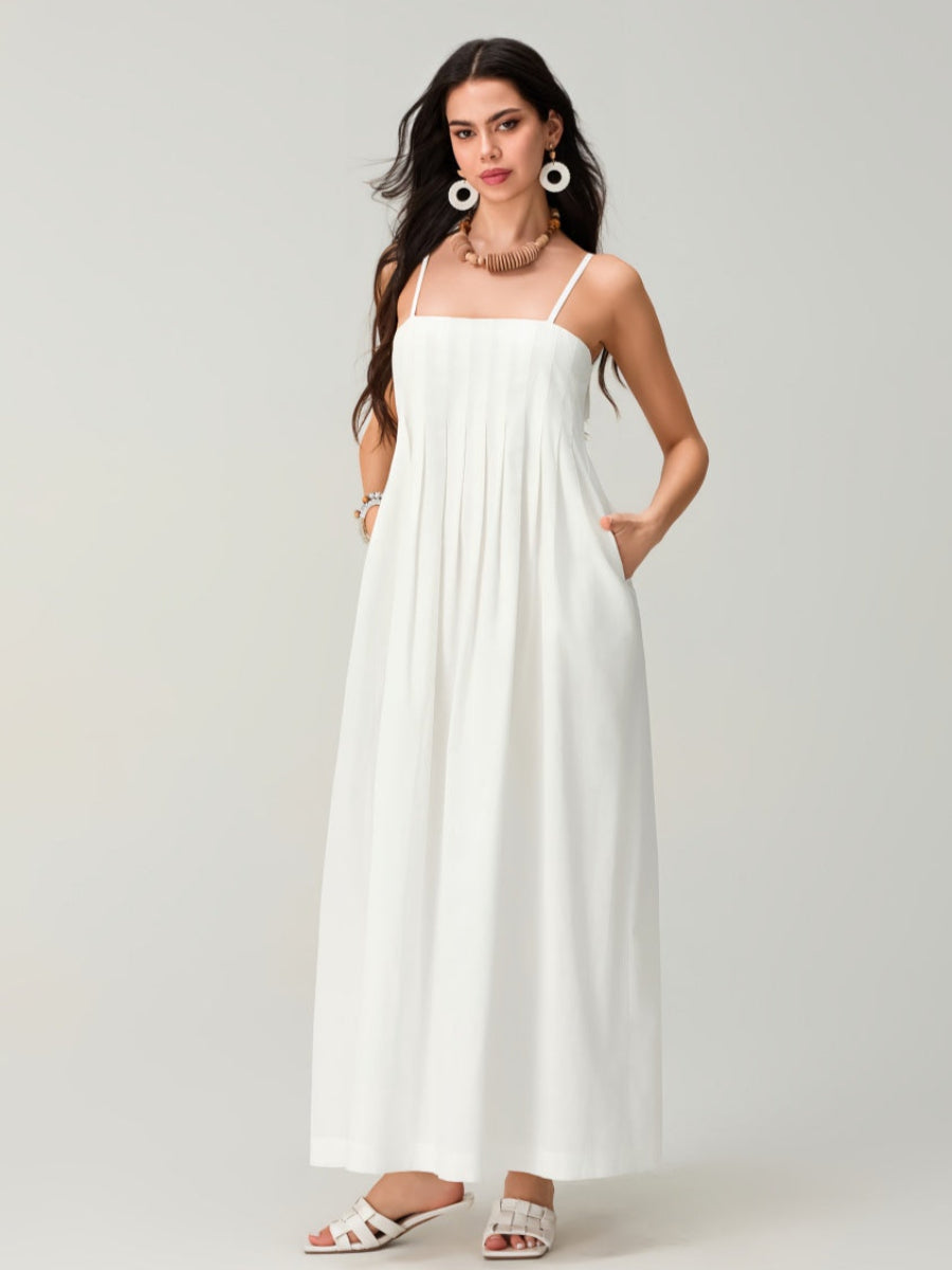 Spagetti Pileli Bol Uzun Elbise