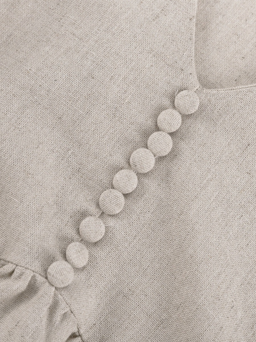 V Yakalı Fener Kollu Bol Kısa Elbise