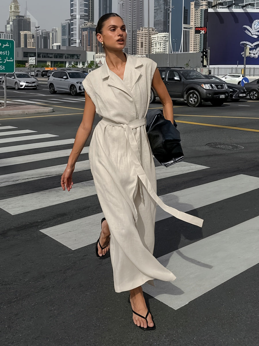 Düz Şal Yaka Yırtık Midi Elbise