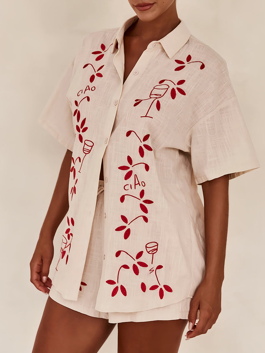 İşlemeli Şort Takımı