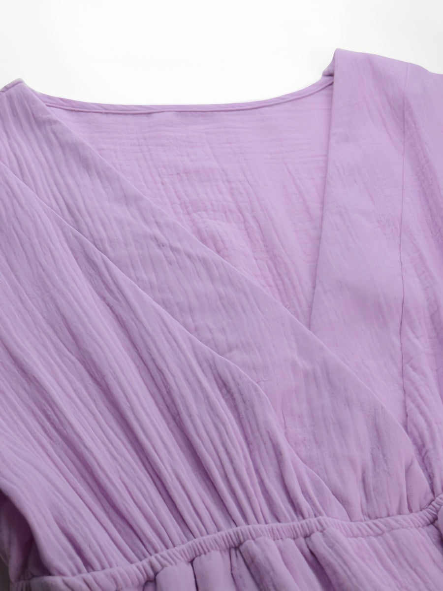 Kemersiz V Yaka Fener Kollu Mini Elbise