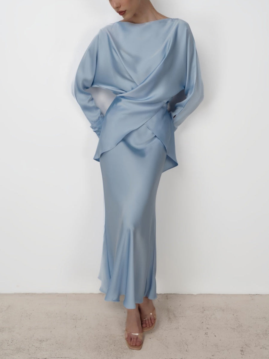 Zarif Çapraz Bağlamalı Düz Etek Takımı