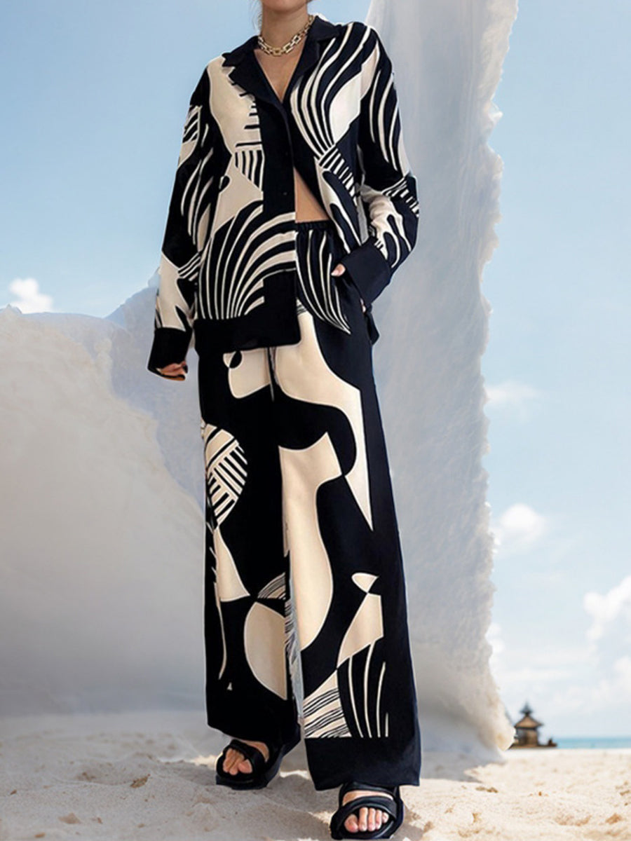 Siyah Desenli Gömlek & Pantolon Takım