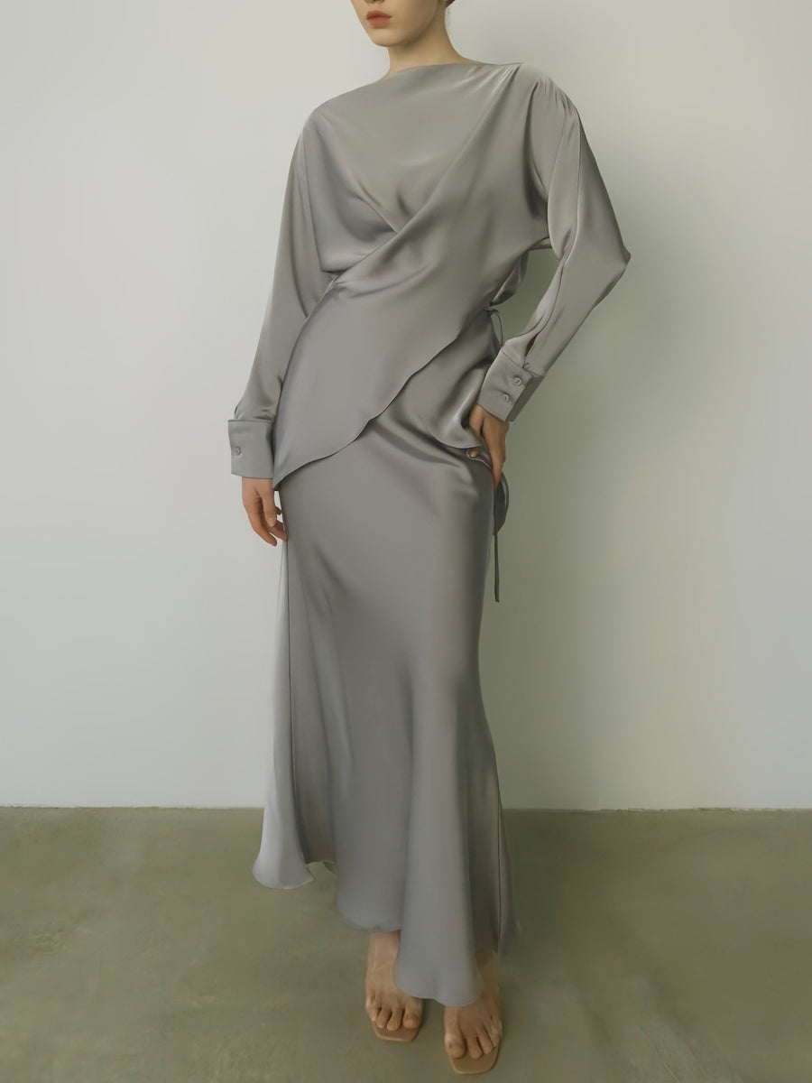 Zarif Çapraz Bağlamalı Düz Etek Takımı