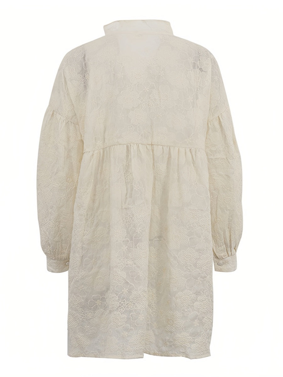 İşlemeli Çiçekli Bol Gömlek Elbise