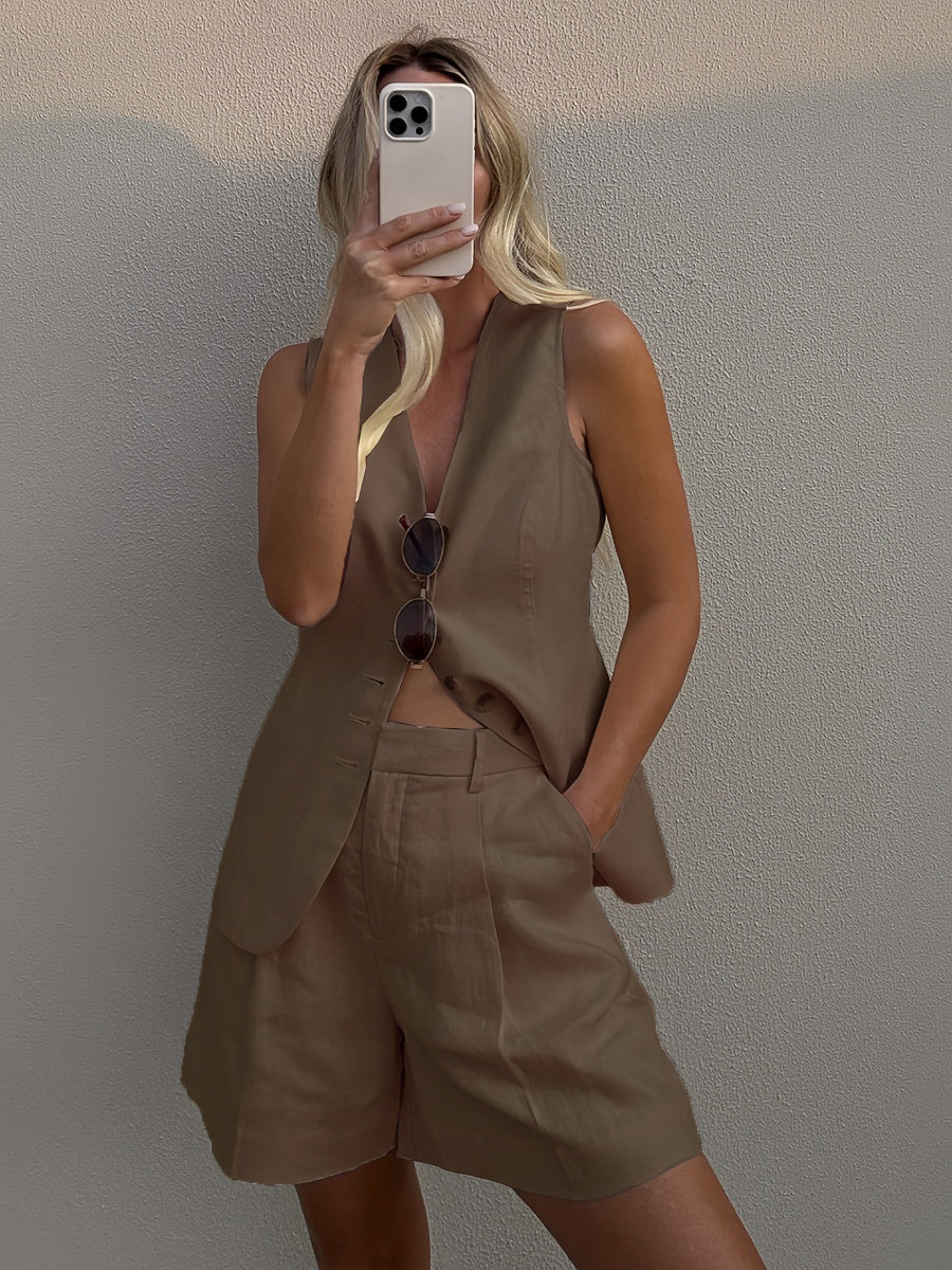 Düğmeli Yelek-Şort