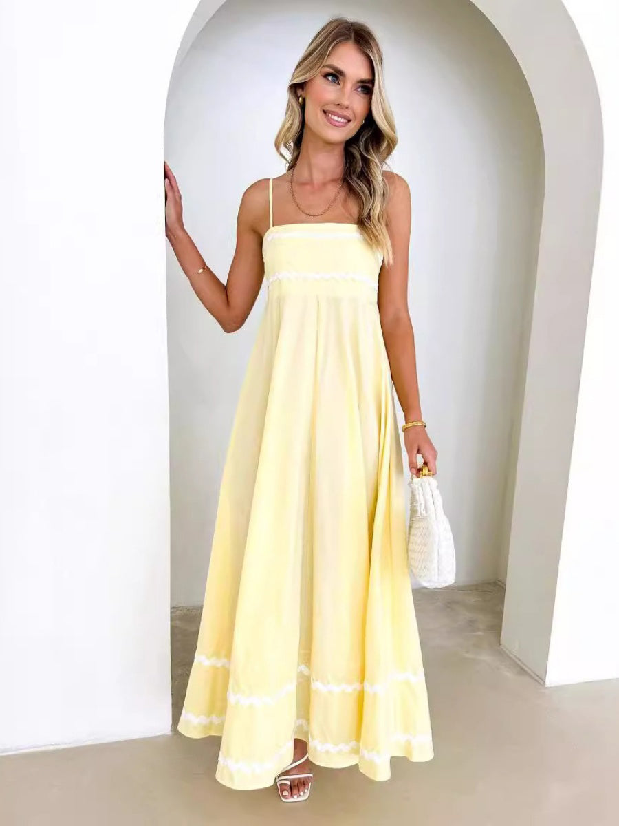 İnce Askılı Sırtı Açık A Kesim Uzun Elbise