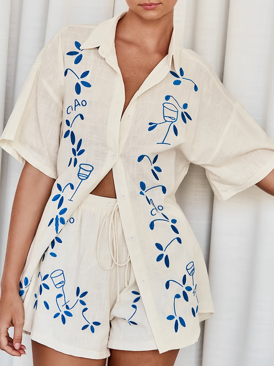 İşlemeli Şort Takımı