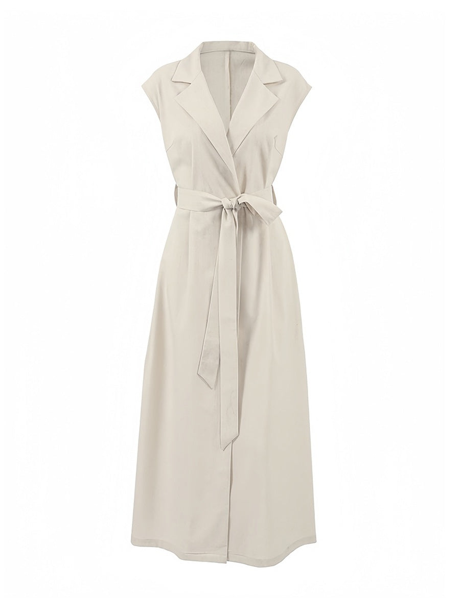 Düz Şal Yaka Yırtık Midi Elbise