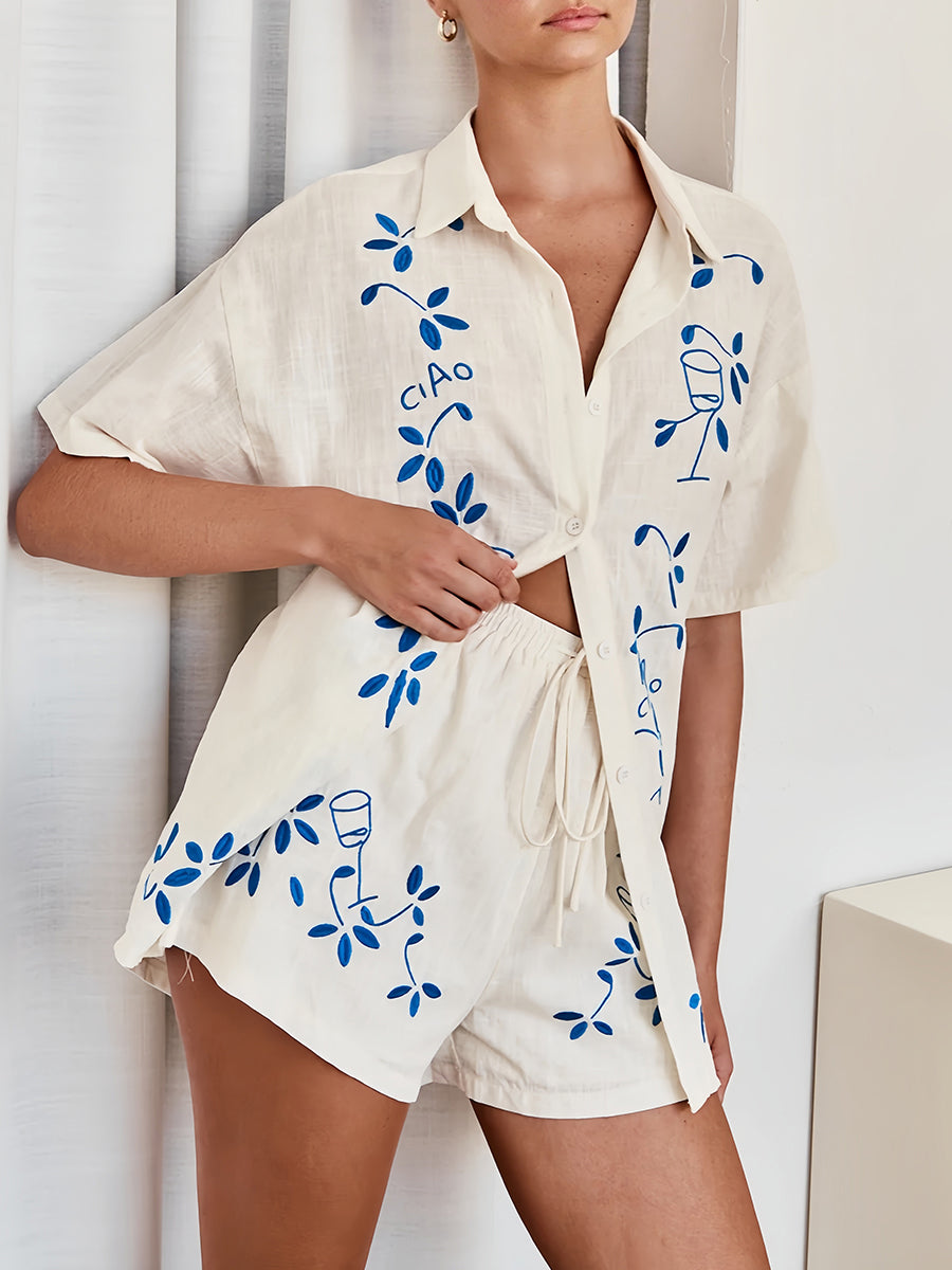 İşlemeli Şort Takımı