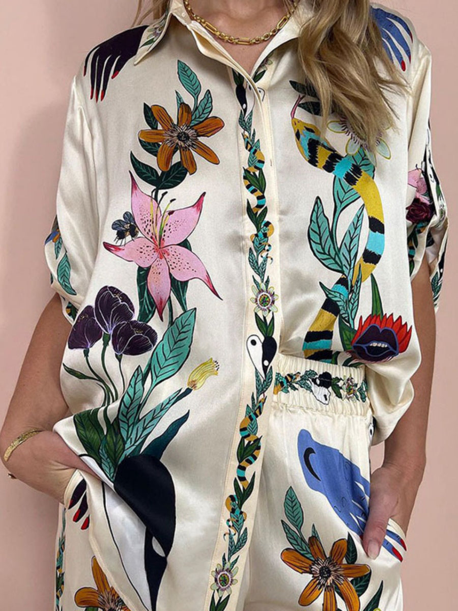 Çiçek Desenli Pantolon Takımı