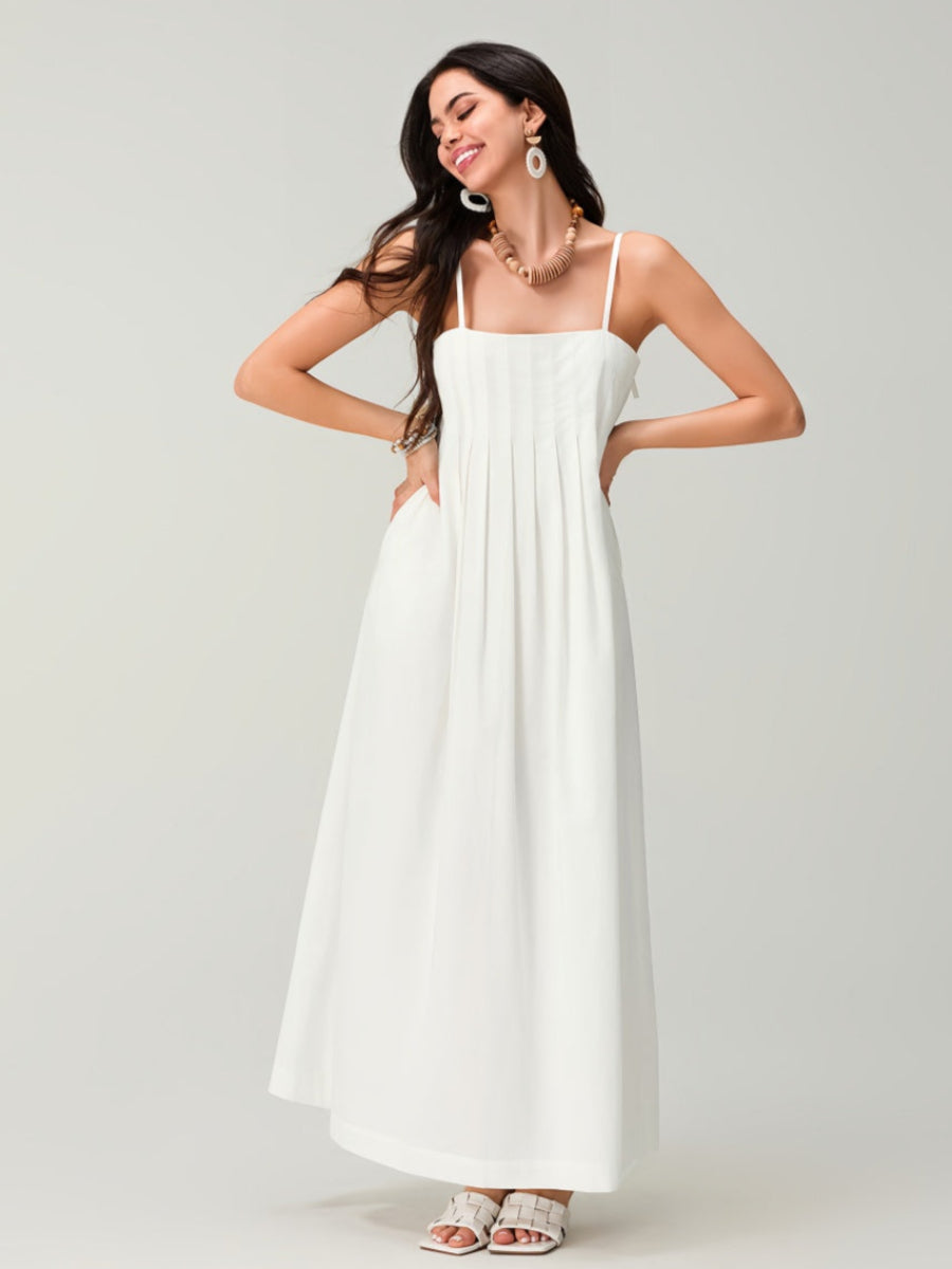 Spagetti Pileli Bol Uzun Elbise