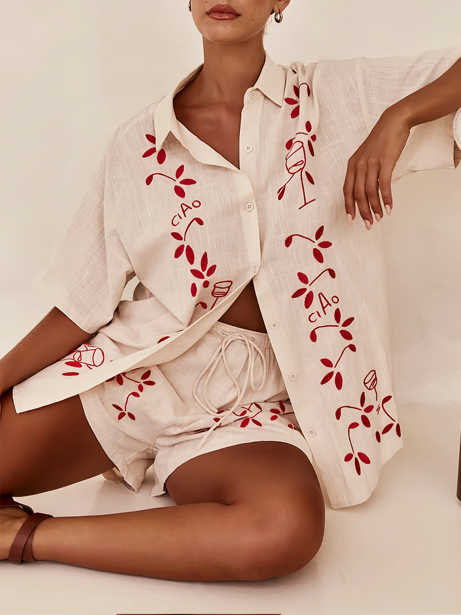 İşlemeli Şort Takımı