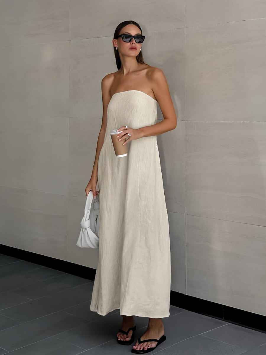 Günlük Düz Askısız Midi Elbise