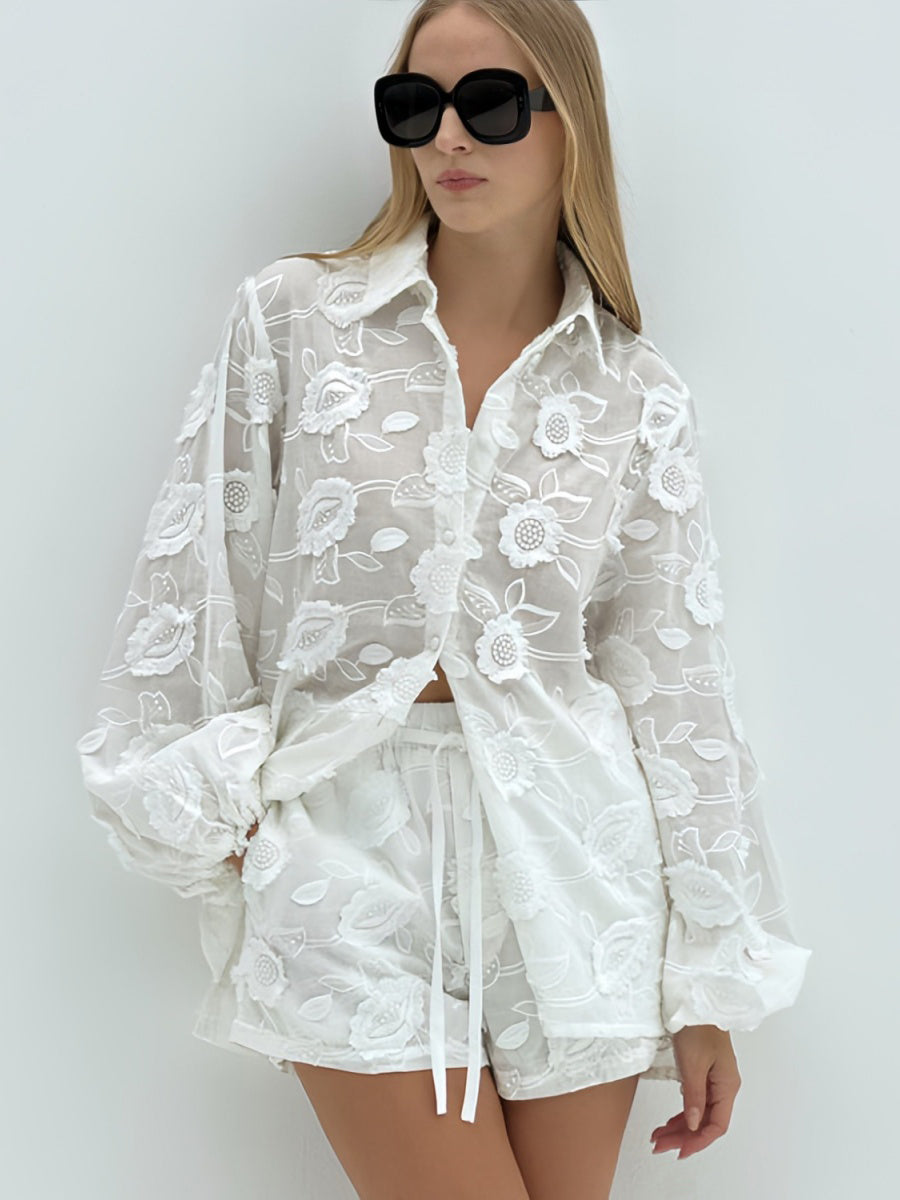 Floral Nakışlı Şort Takım