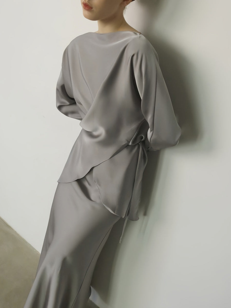 Zarif Çapraz Bağlamalı Düz Etek Takımı