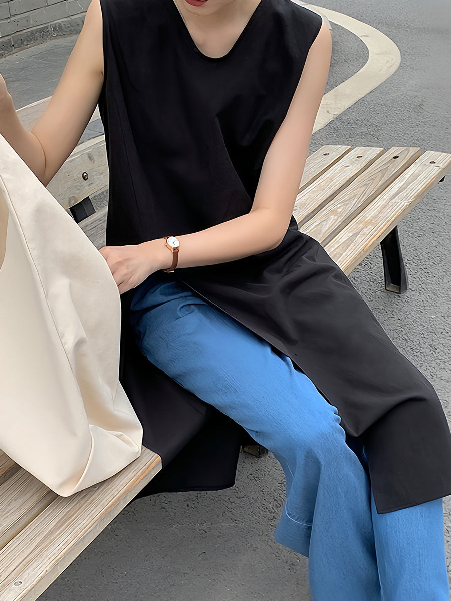 Düz V Yakalı Yelek Yırtmaçlı Midi Elbise