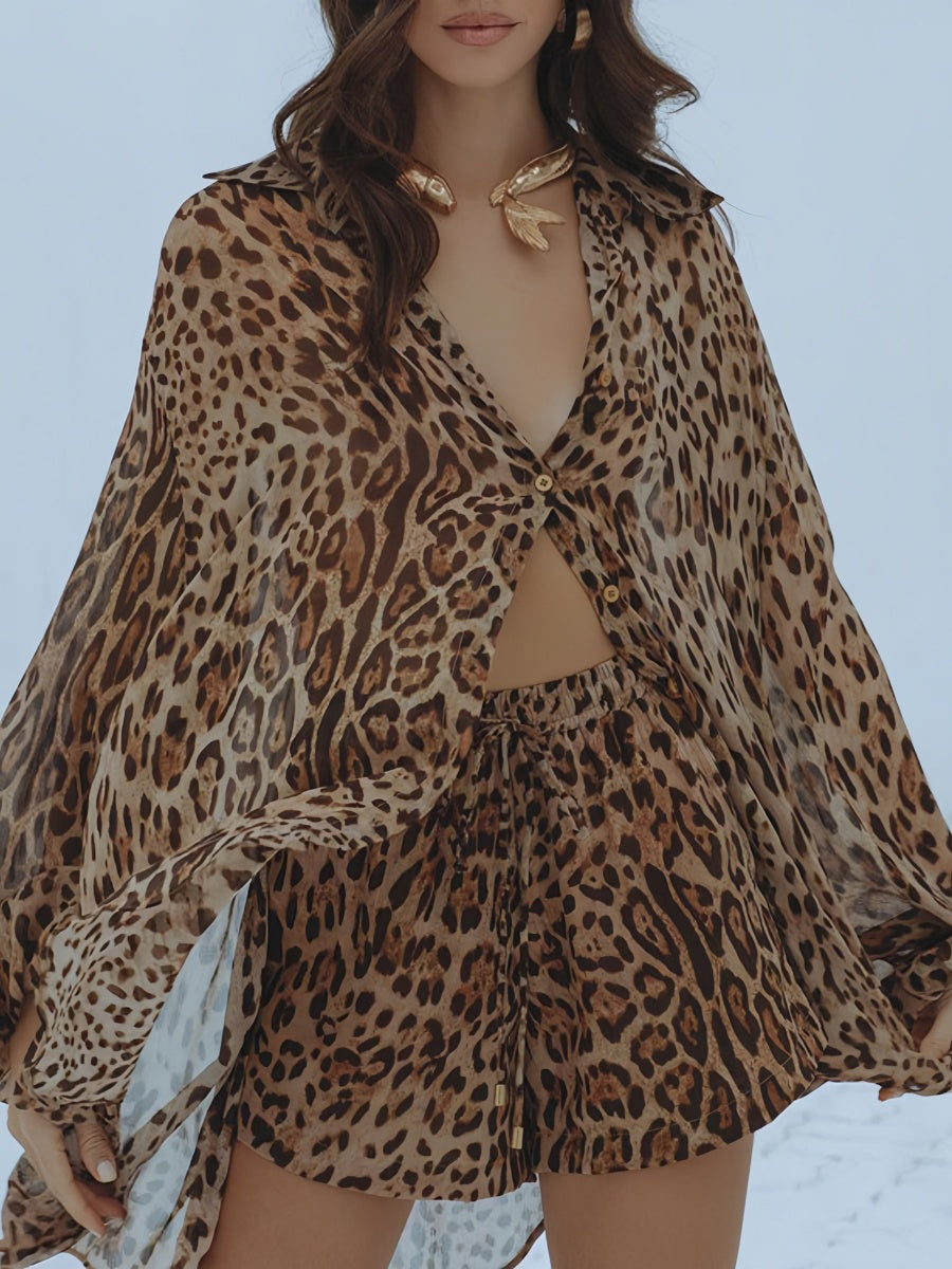 Leopar Desenli Şort Takımı