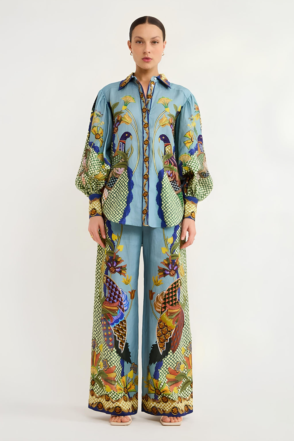 Puf Kollu Desenli Pantolon Takımı