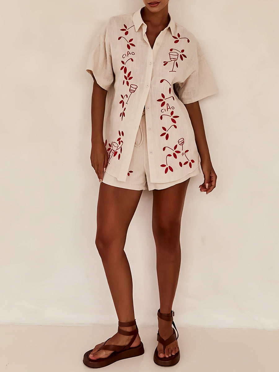 İşlemeli Şort Takımı