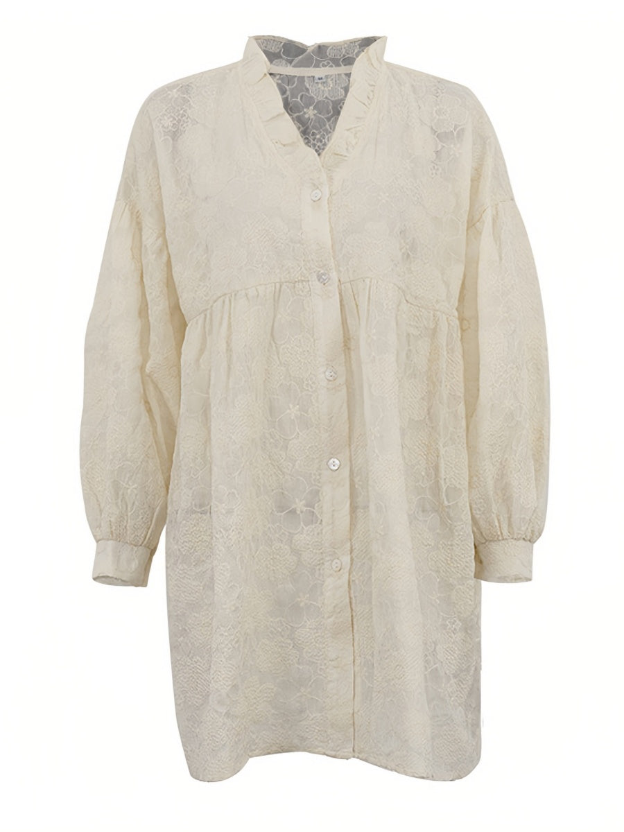 İşlemeli Çiçekli Bol Gömlek Elbise